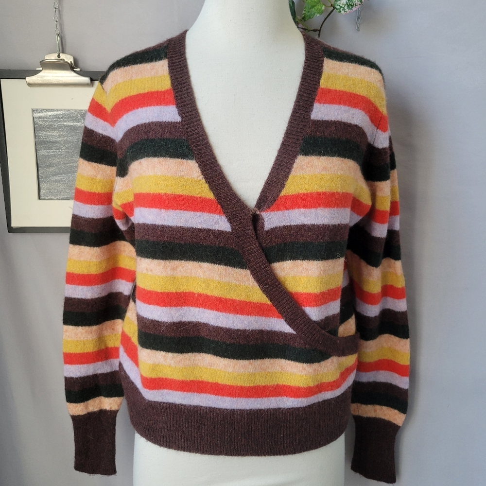 Madewell Wrap Front Stripe Pullover Sweater S‎